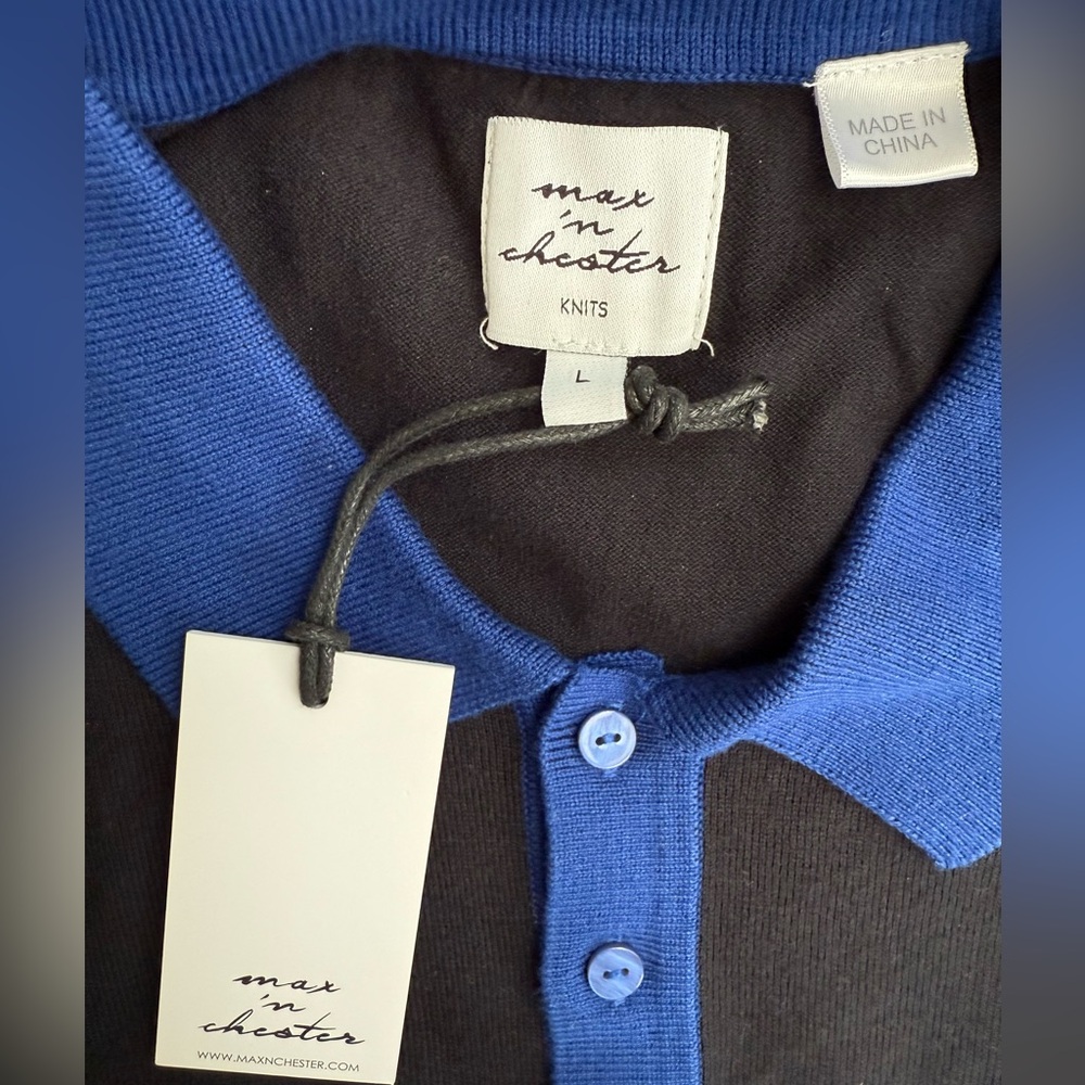 New Men's Max n Chester Black Polo Shirt with Blue Collar - Picture 3 of 6